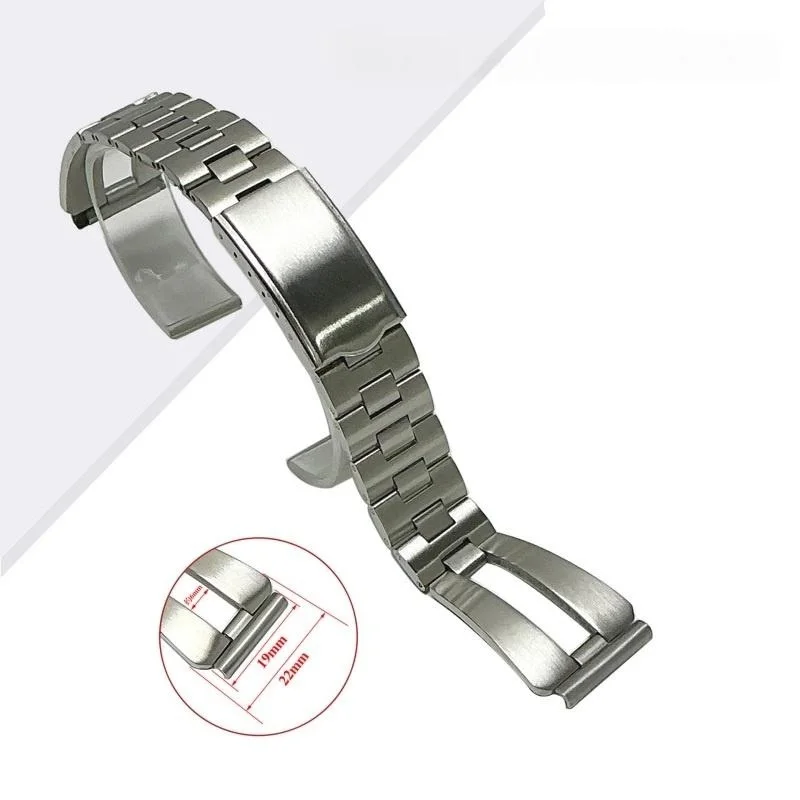 19mm Silver President Stainless Steel Watch Band Convex Hollowed Straight Endlink 3 Rice Beads Watch Strap Fit for Seiko Watch
