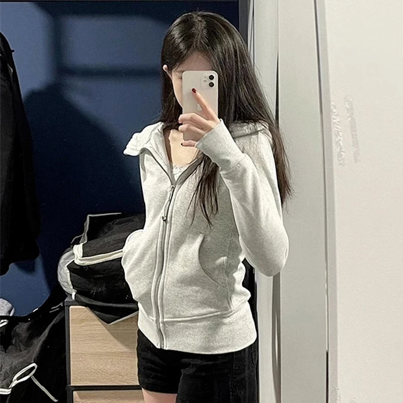 Minimalistische Slim-Fit-Kapuzenjacke für Damen, vielseitige Taillen-Binching-Sport-Cardigan mit Kapuze, Einheitsgröße, passend für die meisten Frühling und Herbst