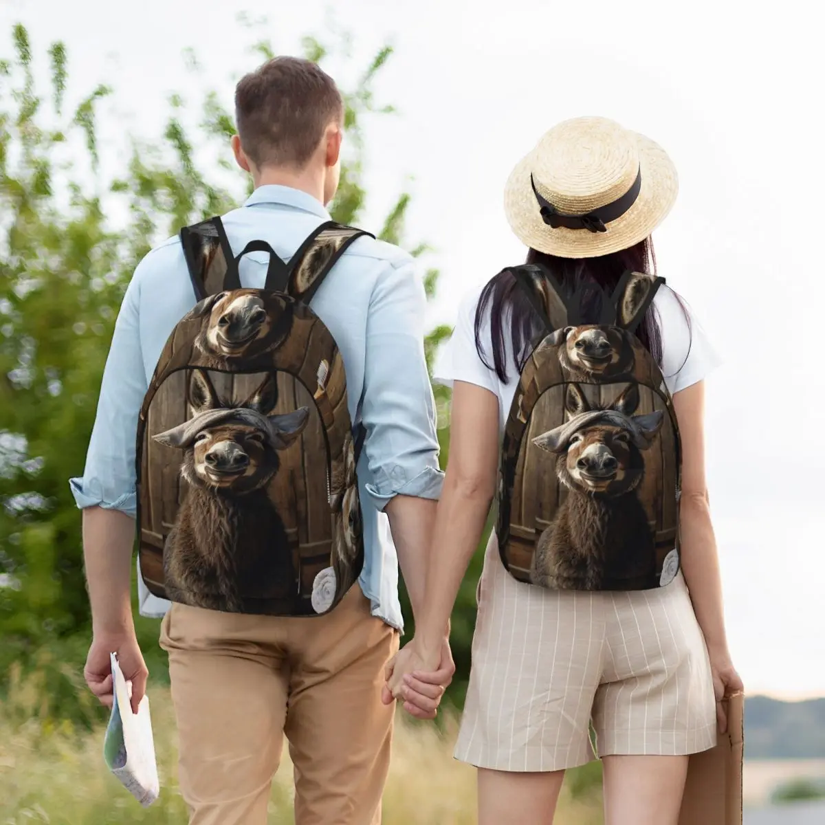 Smiling Donkey Spa Day With Towel Hat Art Student Backpack School Bag Hiking Travel Daypack for Men Women Bookbag Shoulder Bags
