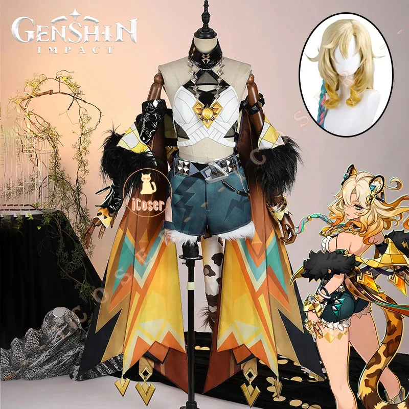 25COSGenshin تأثير Xilonen تأثيري حلي شعر مستعار موحد الذيل أغطية الرأس خواتم قلادة Natlan حفلة الهالوين للنساء الدعائم iCos #2