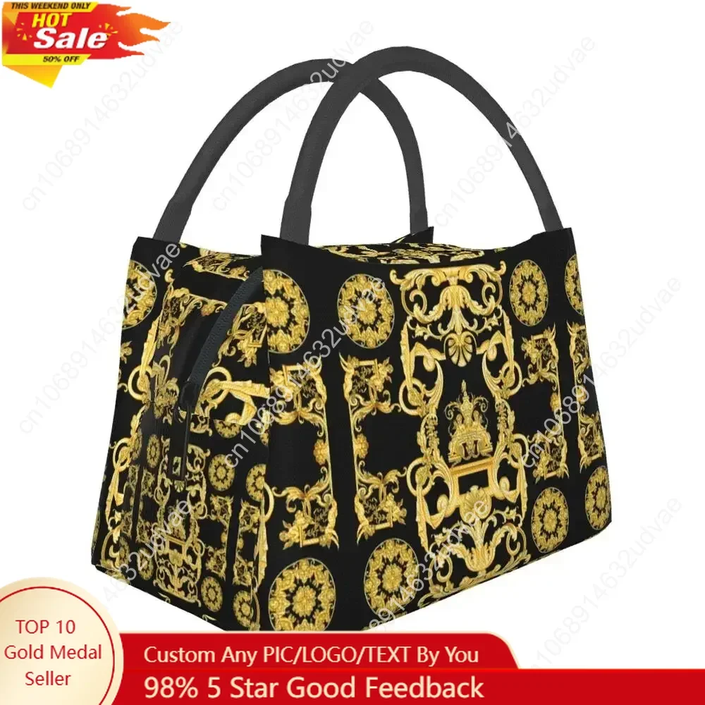 

Baroque Greek Lunch Bag Vingtage Golden Portable Lunch Box Outdoor Picnic Designer Cooler Bag Leisure Waterproof Tote Food Bags