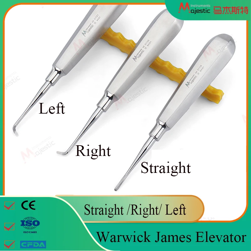 Elevador Dental Warwick James, elevadores de extracción de raíces dentales de acero inoxidable, herramientas de elevador de dientes curvos y rectos