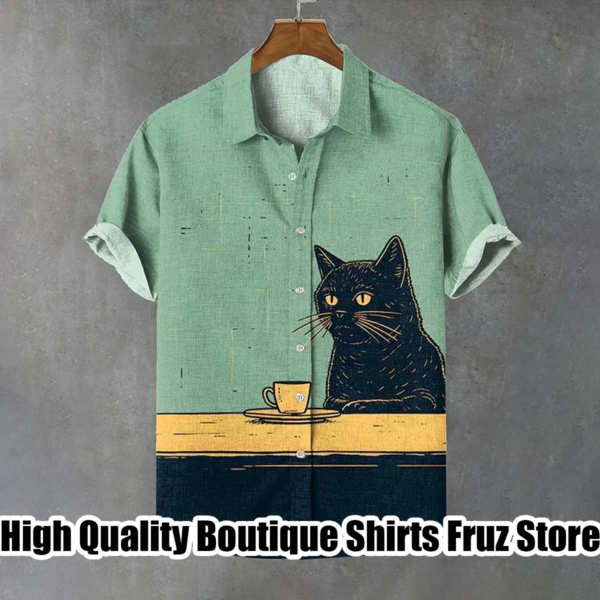 Lapel Linen Short Sleeve Shirt Men\'s Shirt 3D HD Full Body Print Cat Series Comfortable Loose Large Size Shirt XS-6XL Fast Shipp