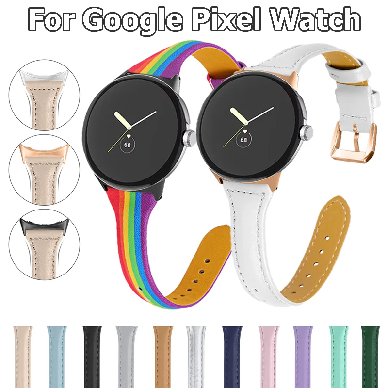 Slim & Thin Leather Band for Google Pixel Watch 2 Strap Smartwatch No Gaps Bracelet for Google Pixel Watch Replacement Watchband