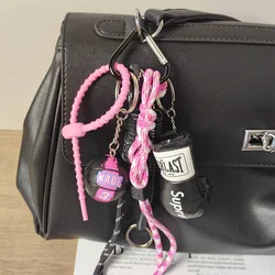 Fashion Rugby Player Key Chain Pendant Stylish, Boxing Gloves Braided Hand-Woven Rope Bag Pendant, Miu Style Girls Bag Charm