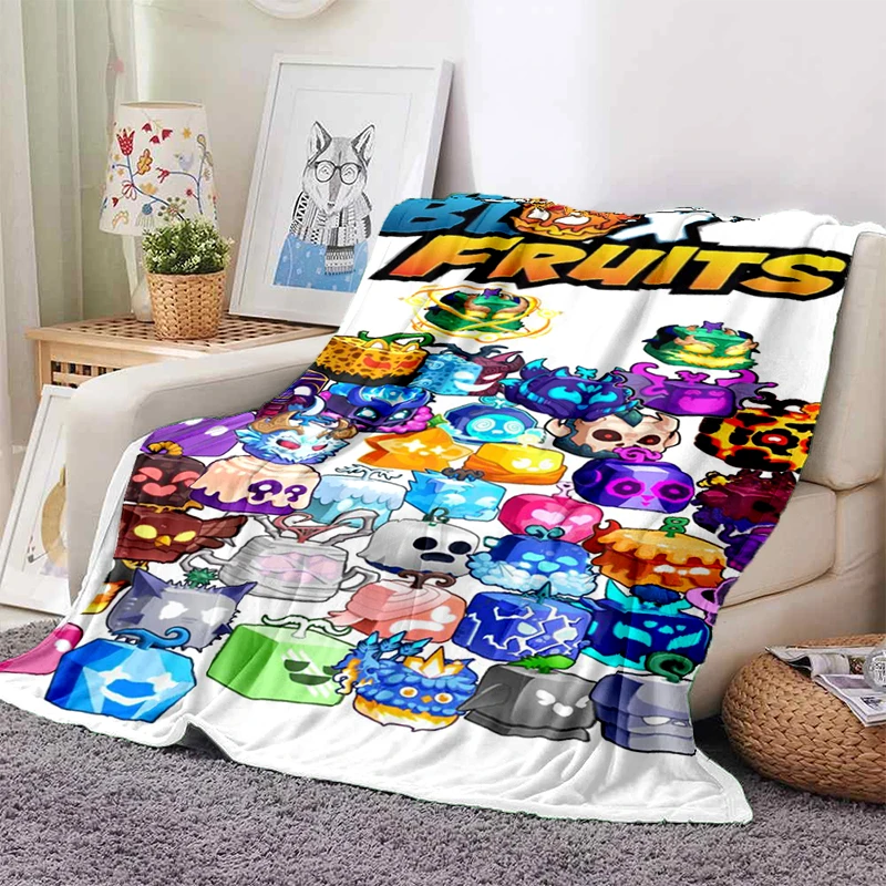 HD B-Blox Fruit 3D Cartoon Game Gift Blanket,Soft Throw Blanket for Home Bedroom Bed Sofa Travel Picnic Office Cover Kids