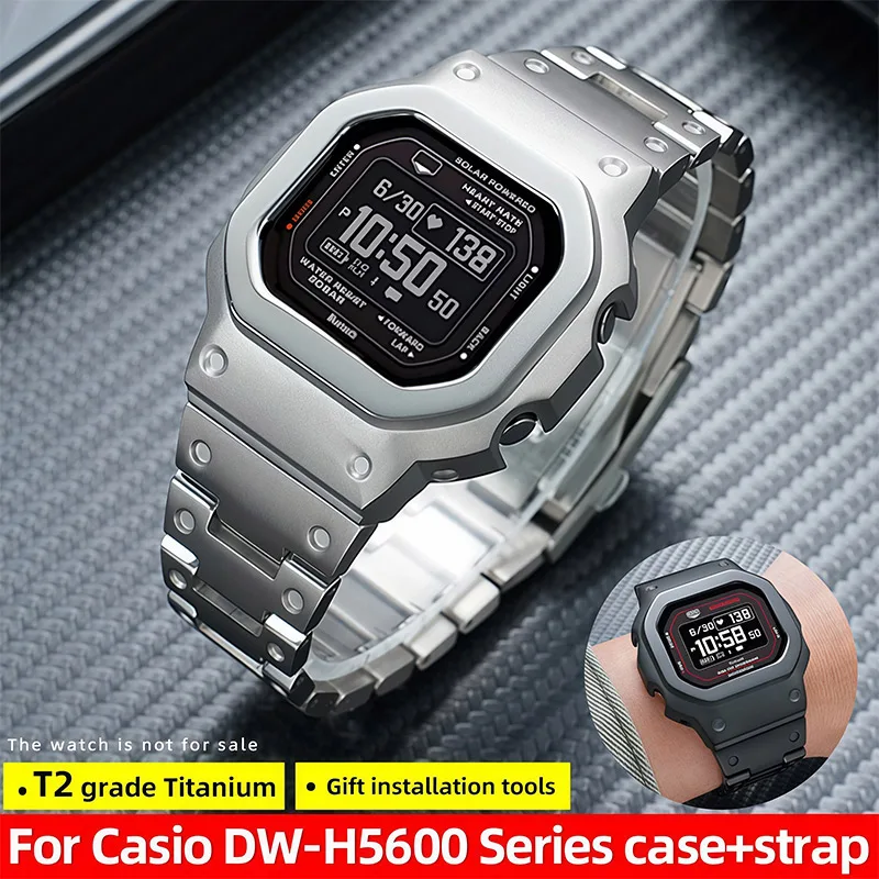 カシオ-g-shock-dw-h5600-dw-h5600mb-1pr-8a9pr-1a4pr用-t2グレードチタンケース＆ストラップ改造キット-超軽量チタン合金ケースバンド