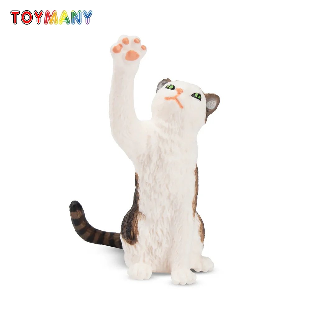 

Toymany Simulation Mini Waving Tabby and White Cat Pet Animal Model Toy Mini Figures Action Figurines Kid Educational Gift
