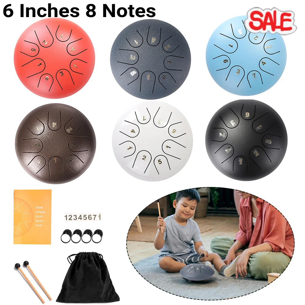 Steel Tongue Drum Percussion Instrument 6 Inches 8 Notes Handpan Drum Stress Relief Musical Gifts for Drummer Beginner