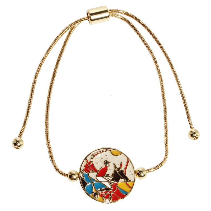 

European and American style horse racing map element enamel drop glaze bracelet fashionable adjustable bracelet