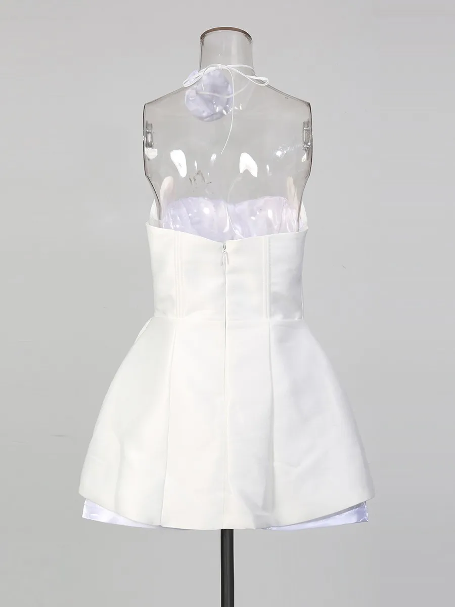 TWOTWINSTYLE ヒットカラー スプライス 3Dフラワーデザイン センスドレス レディース ストラップレス ノースリーブ ハイウエスト エレガントドレス 女性用 新作