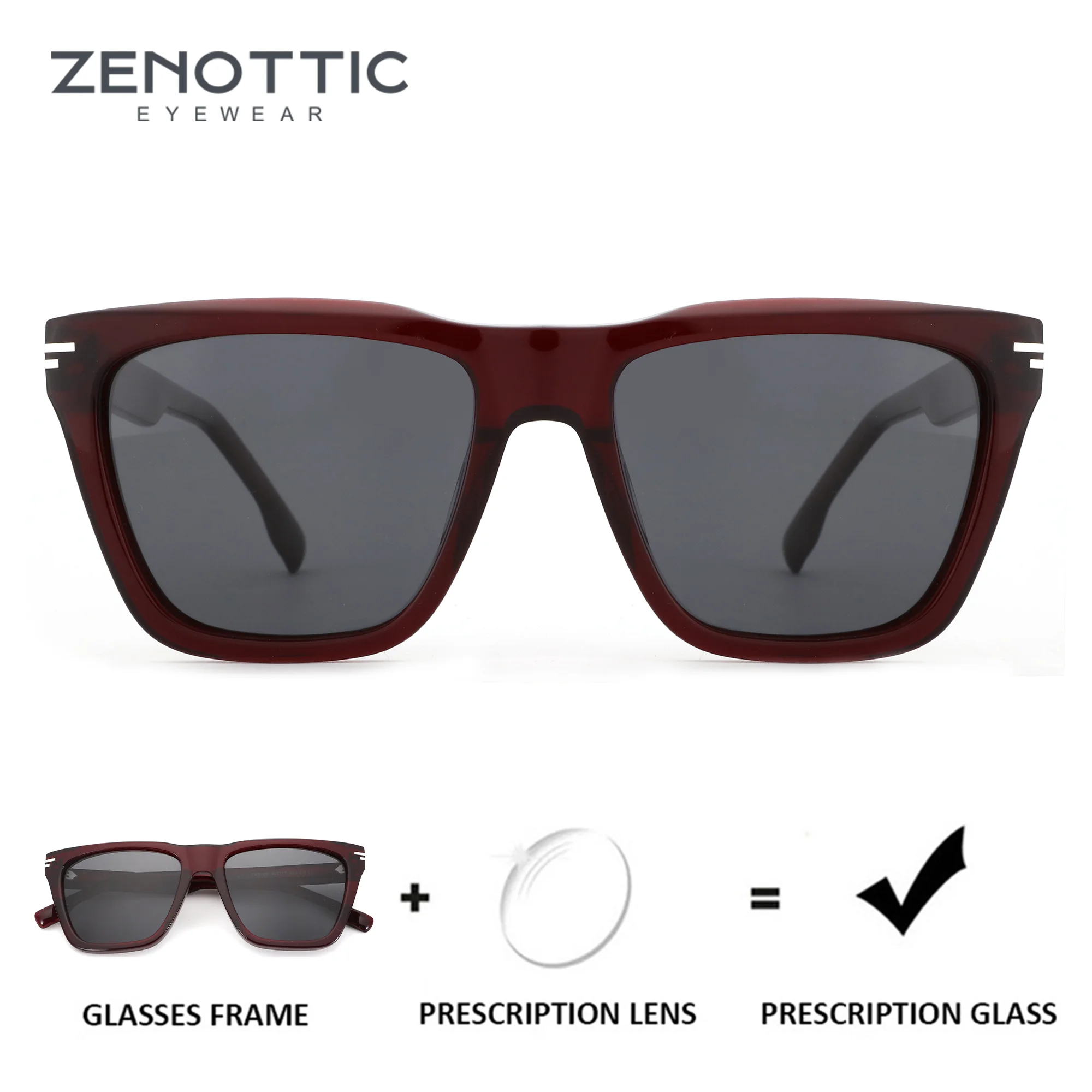 

ZENOTTIC S Size Acetate Uv400 Protection Polarized Sunglasses Prescription Custom Men Women Square Optical Sun Glasses