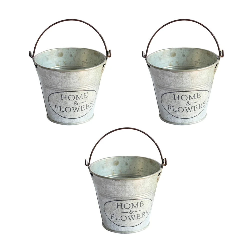 3 Pcs Retro Tin Bucket Home Decor Flower Gardening Planter Flowers Farmhouse Decoration Decorative Holder Iron Metal Supplies