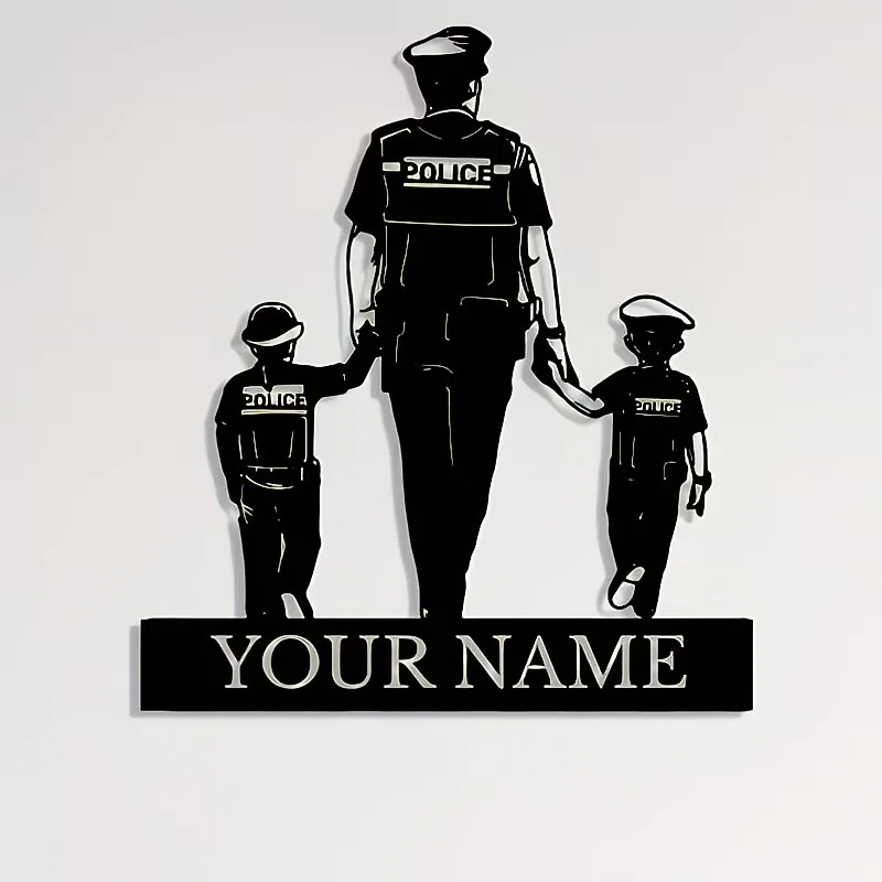 Custom Metal Police-Themed Wall Art with Personalized Name Sign, Unique Irregular Shape, Ideal for Home Decor