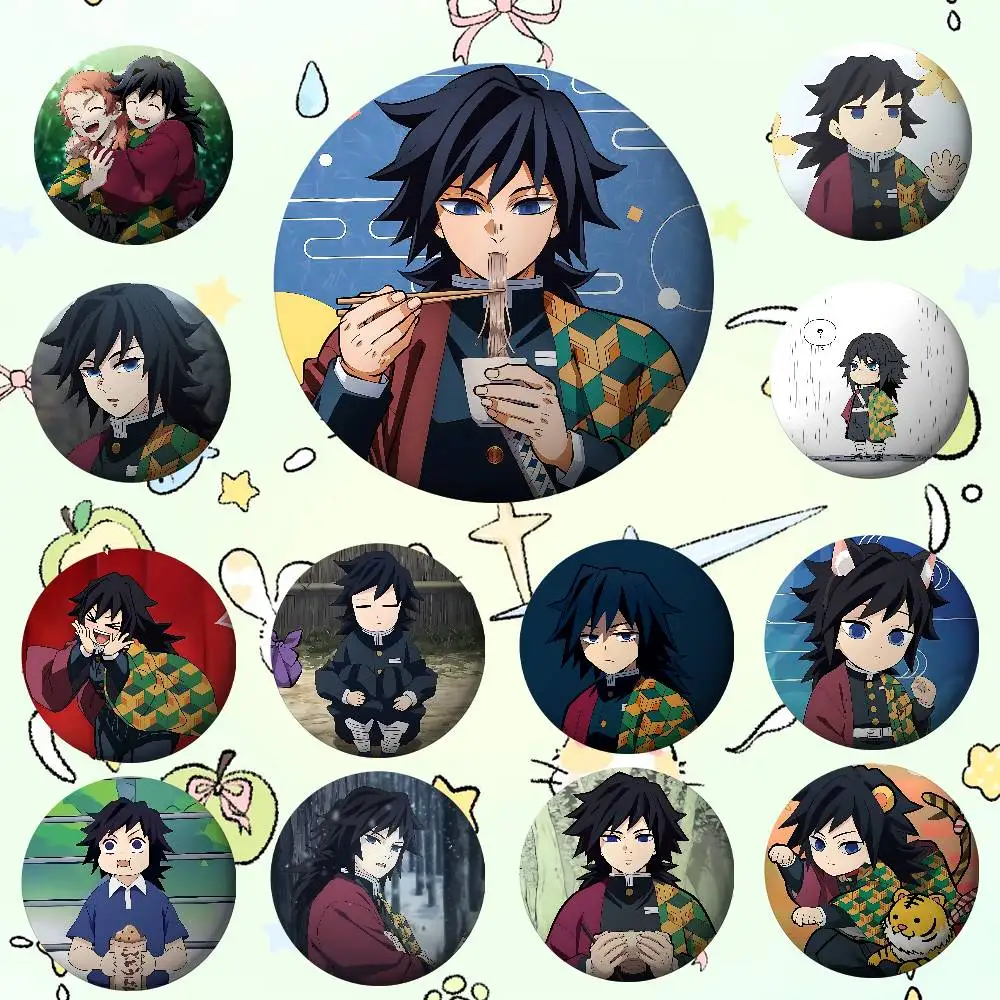 Anime T-Tomioka Giyuu Badges Fans' Cartoon Lapel Pins Brooch Emblem Trinkets Gifts Folks Backpack Decor Jewelry Pieces