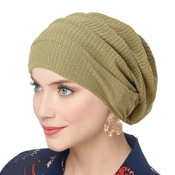 Turban Hijab froissé pour femmes, couleur unie, Bonnet indie...