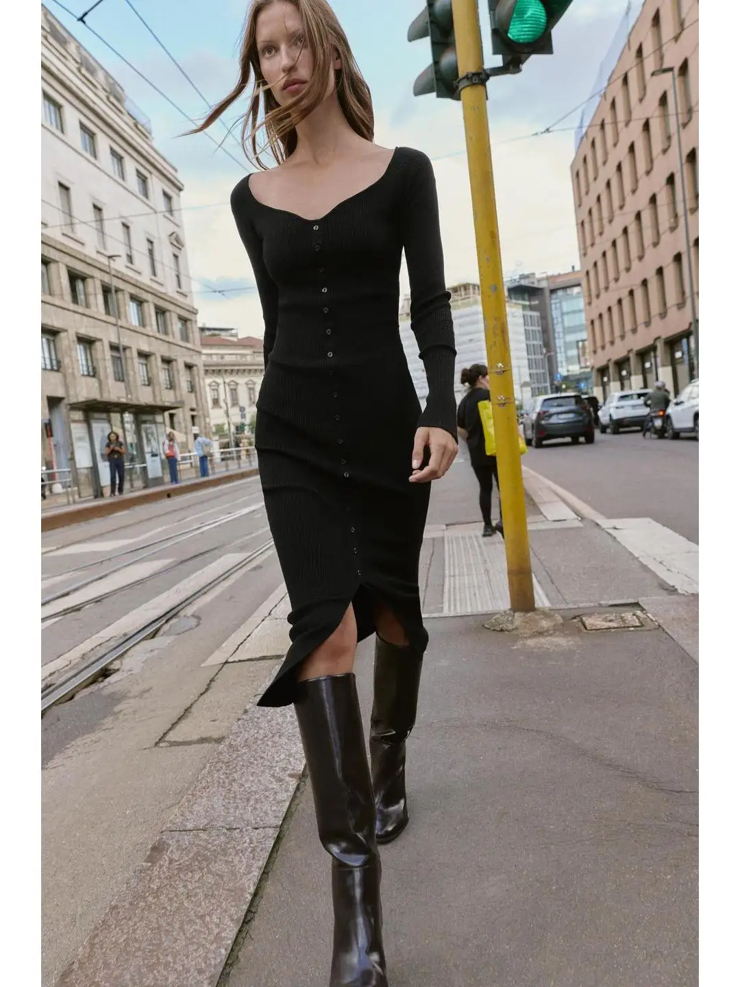 Ele début automne coupe ajustée tricoté Midi Dr taille cintrée en Fiber de carbone bois coton chanvre t-shirt quart Sve Tour Dr