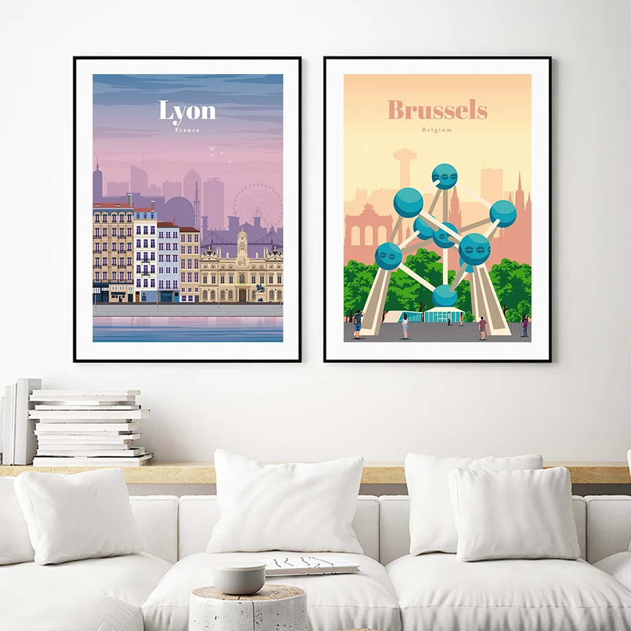 Paris Brussels City French Belgium Wall Art Canvas Painting Nordic Posters And Prints Decoration Pictures For Living Room Home