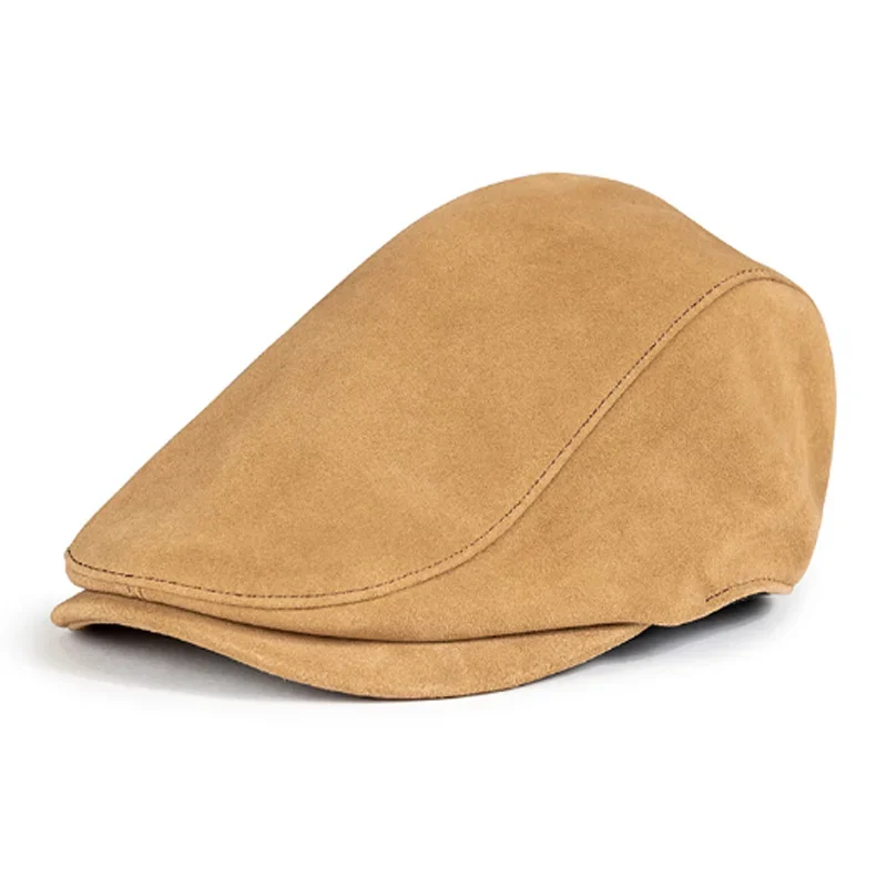 New Genuine Leather Windproof Duckbill Berets Man Cap Sheepskin Gorras Coffee Protection Casquette Hats For Male Drake Boina