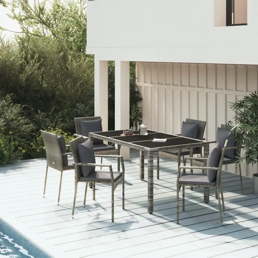 

Garden Dining Set Grey PE Rattan 7 Piece Modular Outdoor Furniture Patio Set