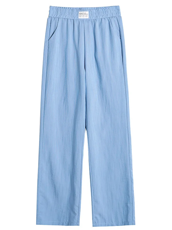   Pantaloni a gamba larga in denim da donna estivi sottili a vita alta drappeggiati casual in seta di ghiaccio pantaloni freddi lunghi da pendolarismo taglio stereo