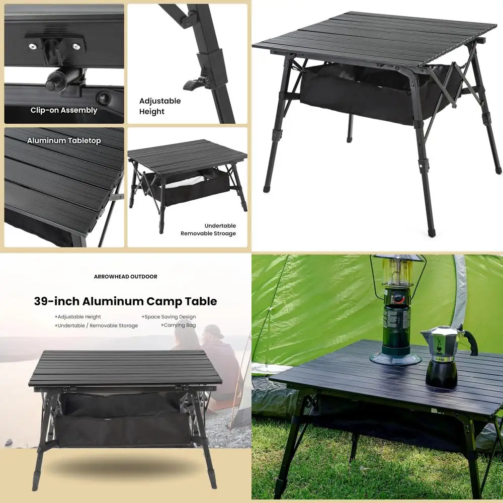 

Регулируемый по высоте складной стол с сетчатым хранилищем для вещей и сумкой для переноски