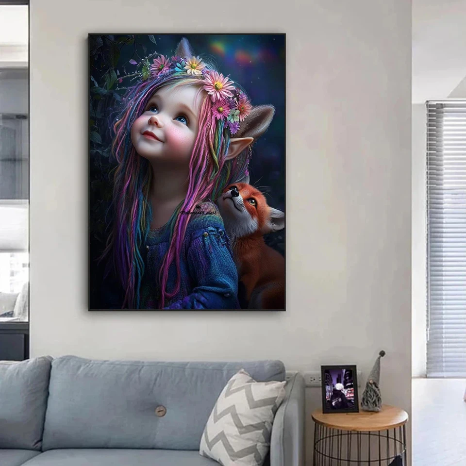2025 Diamond Painting Jewelry Cross Stitch Cute Elf Girl Fox 5D Handwork Full Diamond Mosaic Embroidery Home Decoration Gifts