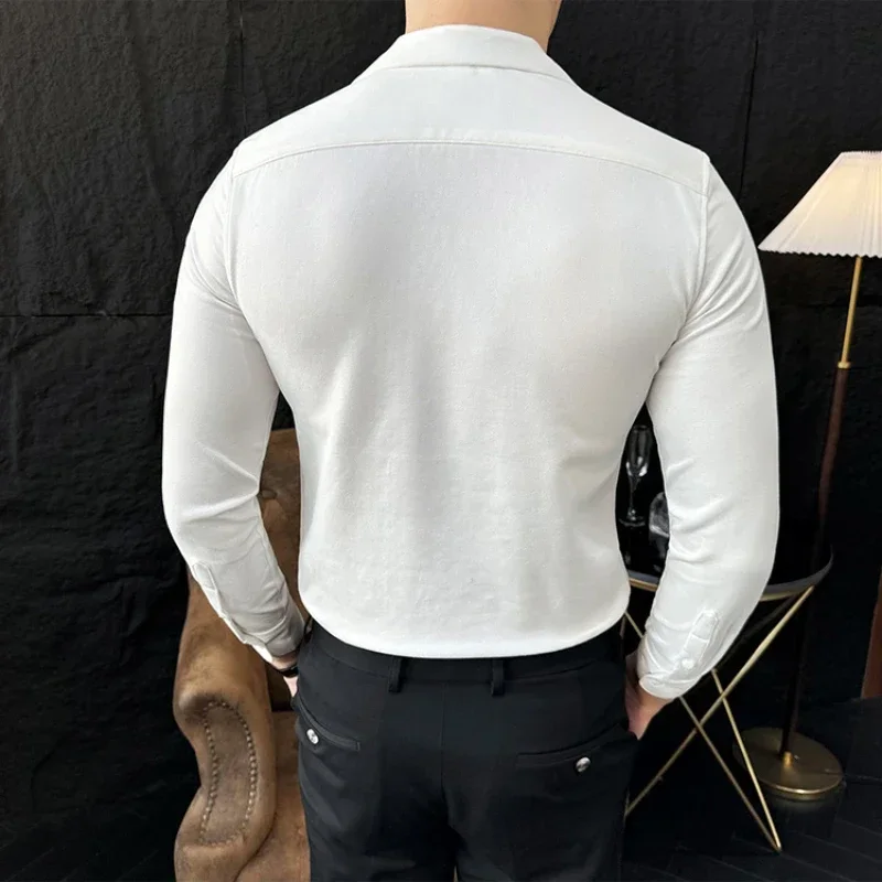 Men's thickened fashion slim fit long-sleeved shirt  wrinkle-resistant, solid color, luxurious velvet party, stage costume.