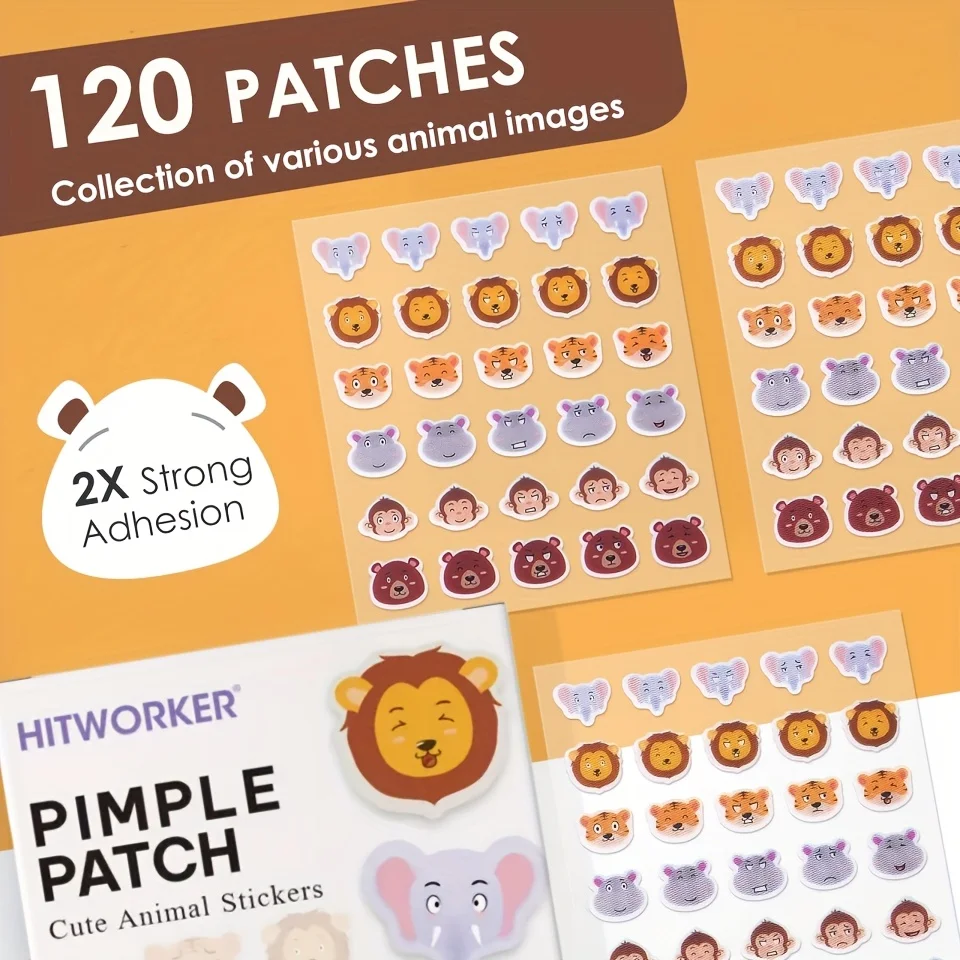 120 قطعة من رقع حب الشباب الحيوانية اللطيفة - ملصقات معالجة البقع ذات غطاء عيب غير مرئي، صندوق أبيض