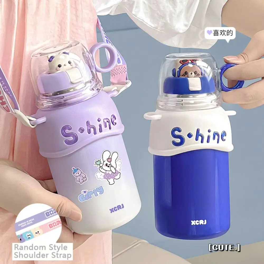 500ML Cartoon Bears Thermos Cup 316 Stainless Steel Three Modes Thermal Water Bottle Gift With Lifting Rope Children Vacuum Cup