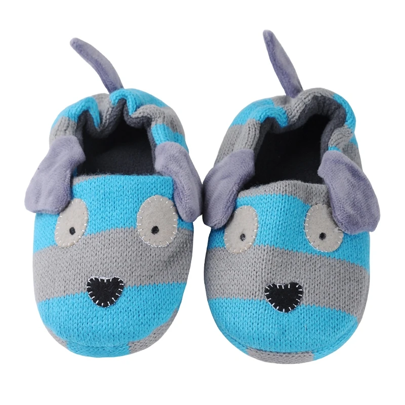 New Toddler Boy Slippers Indoor Winter Plush Warm Kid House Footwear Cartoon Puppy Dog Knitted Rubber Sole Home Shoes Baby Items