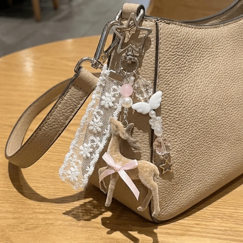 Versatile Portable Christmas Elk 3D Korean Style Deer Keychain Handmade Phone Charms Christmas Gift