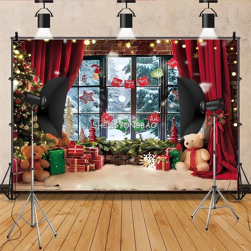 Merry Christmas Photography Backdrops Props Fireplace Pine Candy House Decoration Winter Wonderful New Year Background RD-15