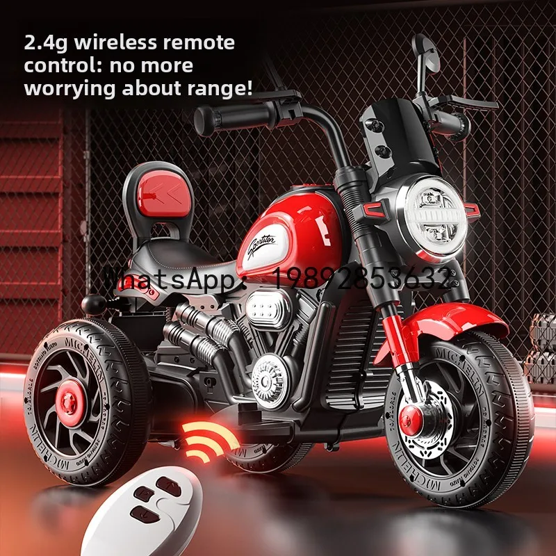 TQH Children's Electric Motorcycle Tricycle for Kids, Rechargeable Remote Control Gift Toy Car
