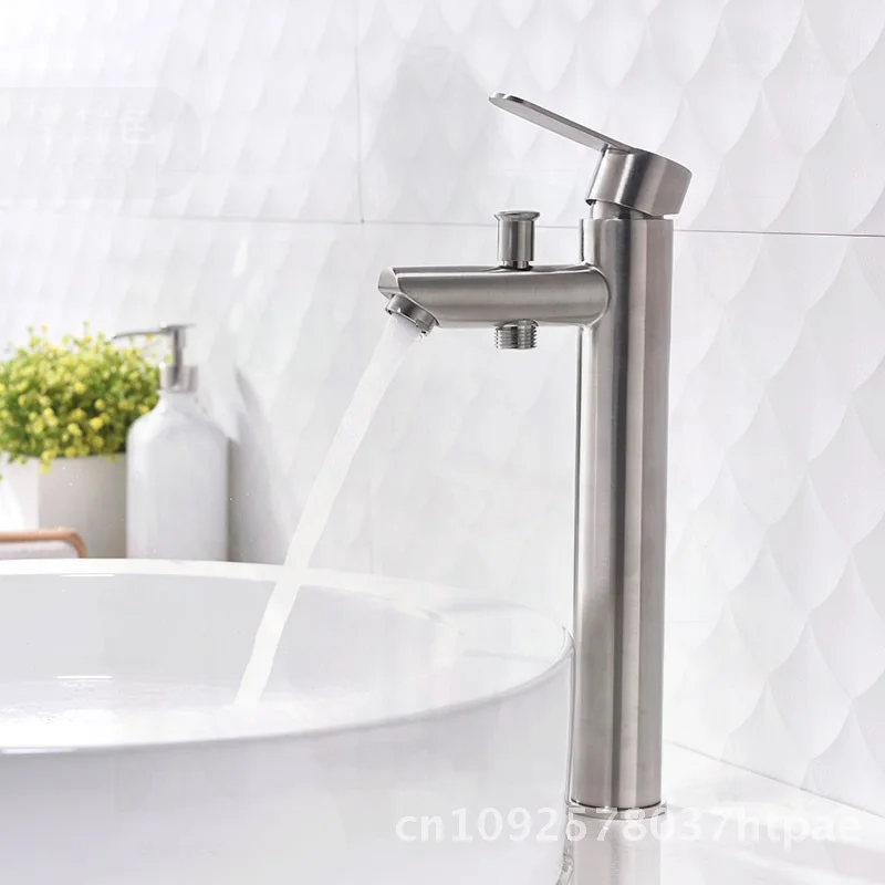 

Stainless Steel Single Hole Basin Faucet with Shower Modern Minimalist Brushed Finish Dual-Use Hot And Cold Water for Bathroom