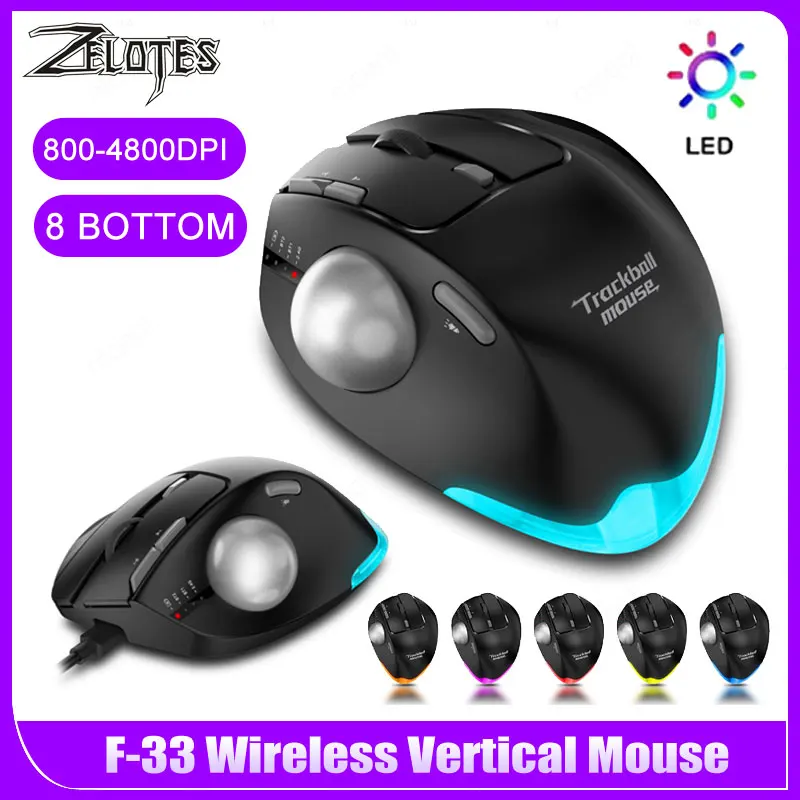 ZELOTES F-33 Ergonomic Gaming Mice 2.4G Wireless Vertical Mouse 8 Buttons 4800DPI 5 Level DPI Adjustable for Laptop PC Gamer