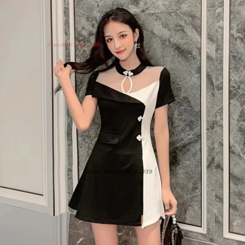 

Улучшенное китайское платье Cheongsam для банкета и ночного клуба, сетчатое лоскутное платье Ципао + шорты, элегантное рабочее платье для спа-салона в отеле, qipao