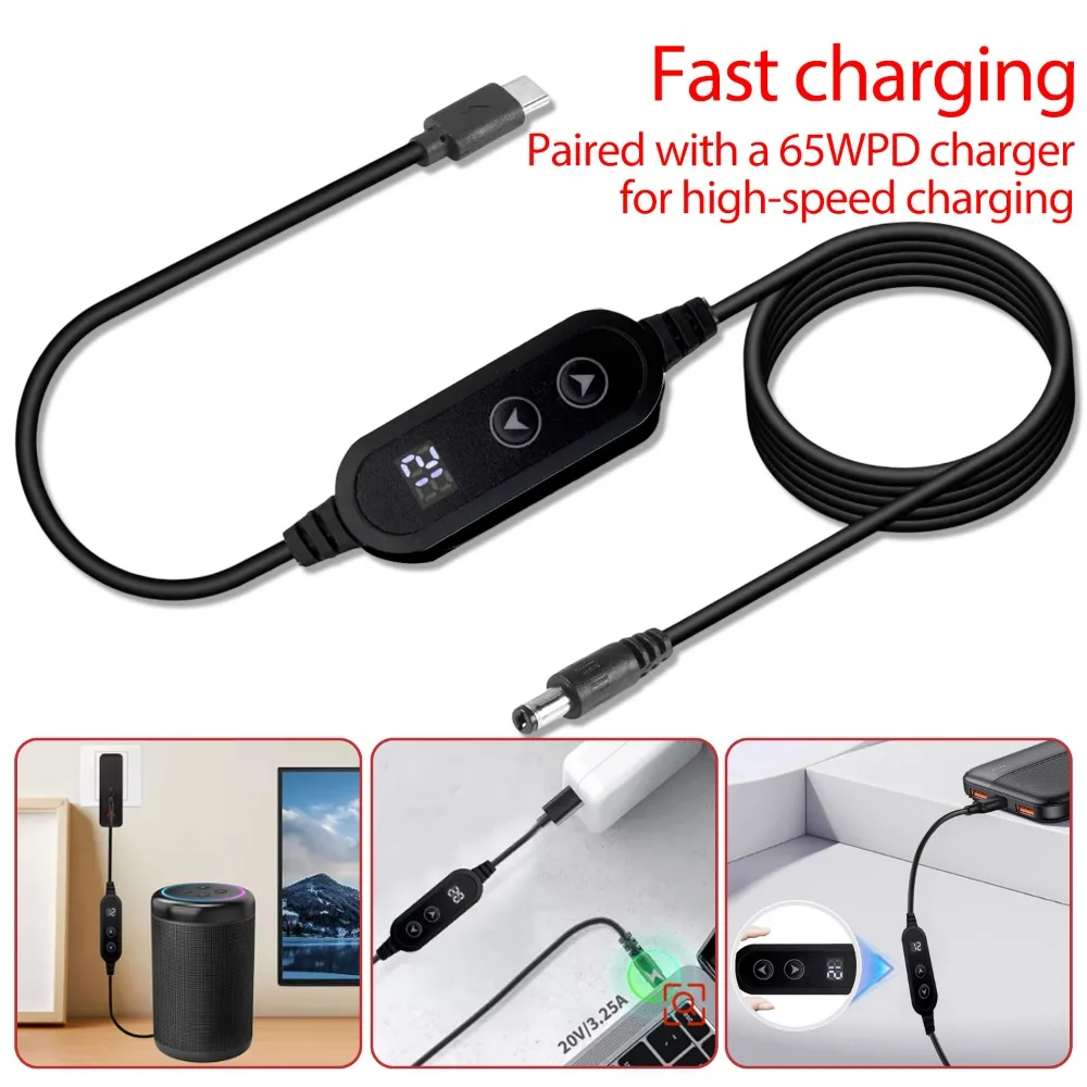 Type C To DC PD Adapter Cable with Adapter Adjustable 5V/9V/12V/15V/20V Boost Line Type-C to DC Cables for Wifi Router Laptops