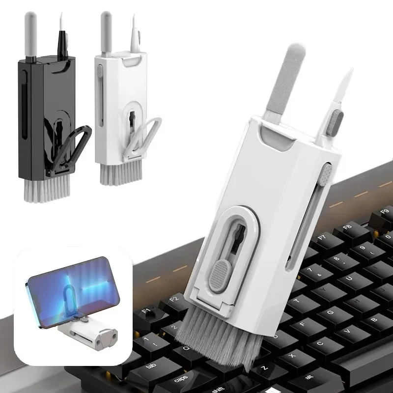 8 in 1 Mini Multifunctional Cleaning Kit for Camera, Tablet, Phone Screen, Mobile Phone Stand, Earphone Cleaner & Pens