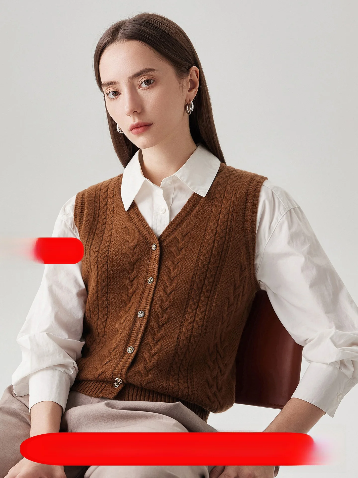 

Thiened Pure Woolen V-ne Twisted Sweater Vest Casual oulder Fem Top Zhao Jun Autumn Winter New Sle Knitted Woolen ...