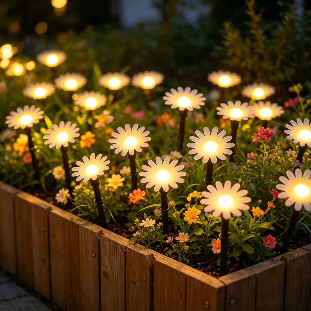 20/10LED Solar Daisy Flower Garden Stake Lights, Waterproof LED Ground Lamps for Outdoor Lawn Yard Pathway Decorations
