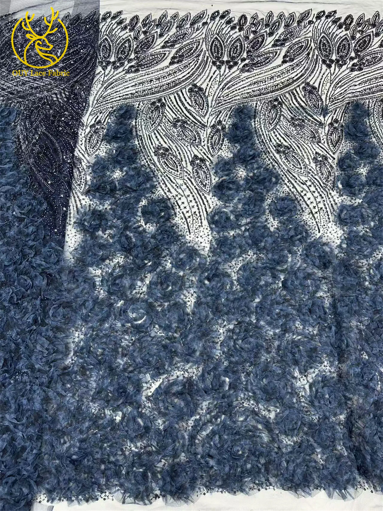 3D-grüner französischer Pailletten-Spitzenstoff mit Blumenmuster, 2026, hochwertiger afrikanischer Perlen-Spitzenstoff, ideal für Partykleider und Hochzeitskleider – Detail 24