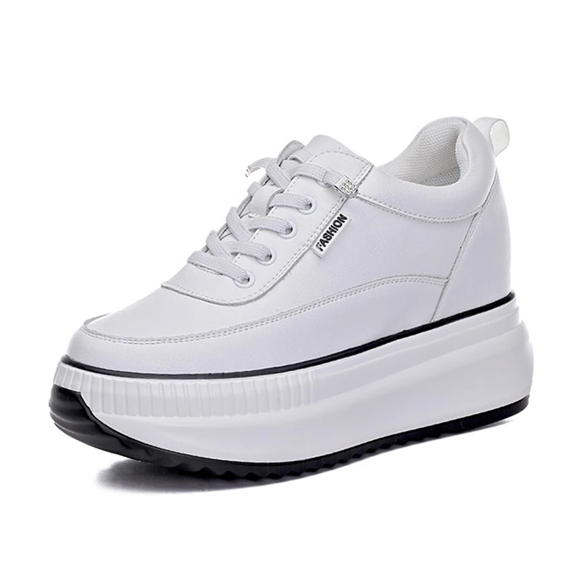 

Обувь из натуральной кожи, женские модные кроссовки, брендовые женские туфли на плоской платформе, черно-белые туфли, увеличивающие рост 8 см, DX568