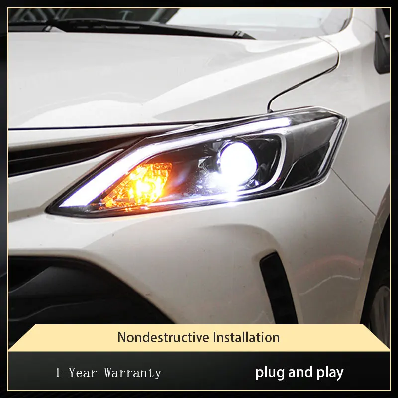 Car Lights For Toyota Vios 2017 2018 2019 2020 Headlights Upgrade LED DRL Projector Lens Tool Xenon Front Lamp Accessories