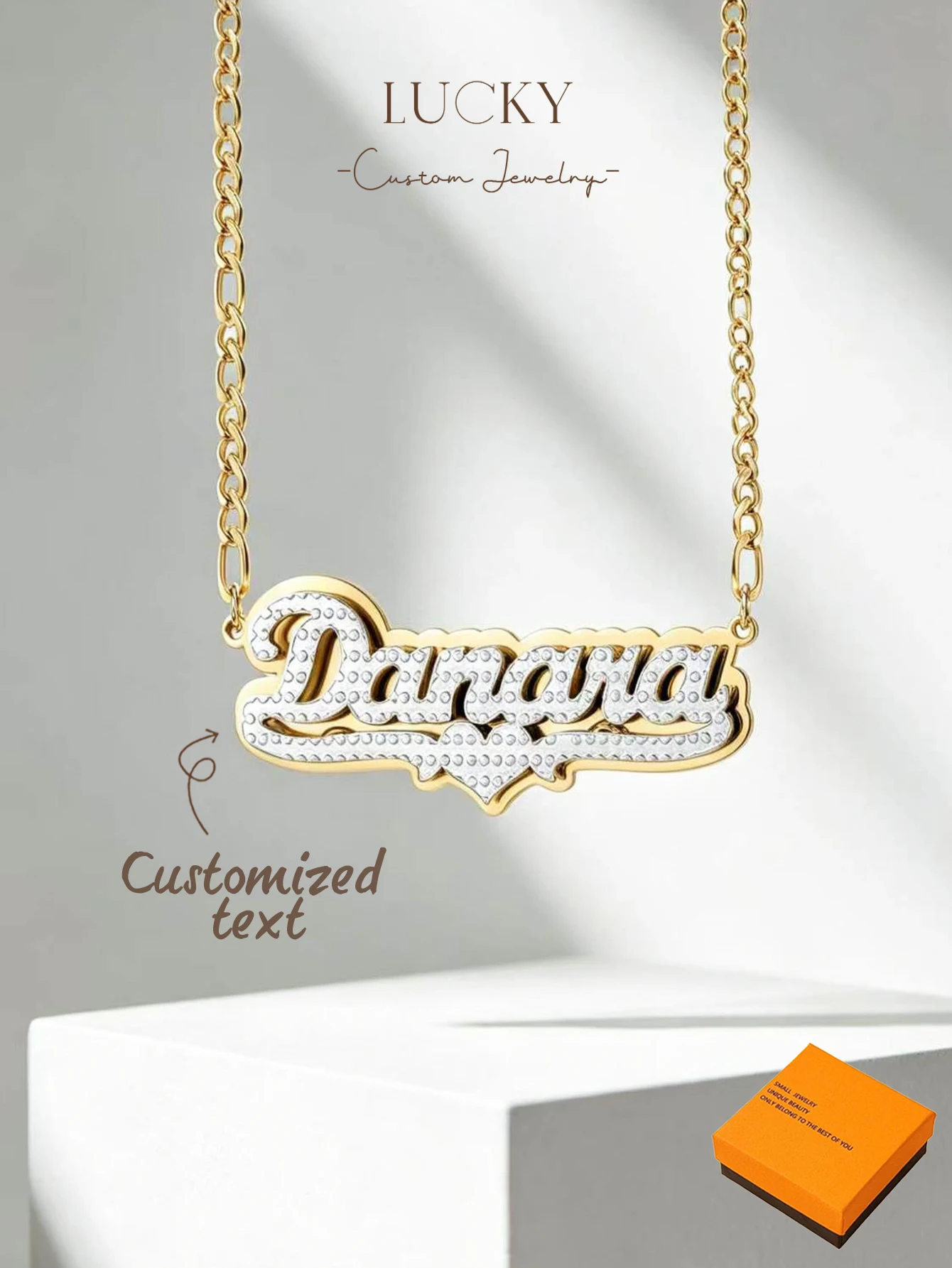 1 DIY custom women's name corrosion necklace, length 45 centimeters, customizable name, simple daily style, product includes gif