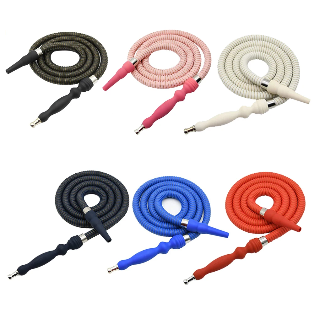 Hookah Hose Rubber Handle with Metal Tip Leather Wrapped Shisha Pipe Hose Washable Durable Chicha Narguile Hose