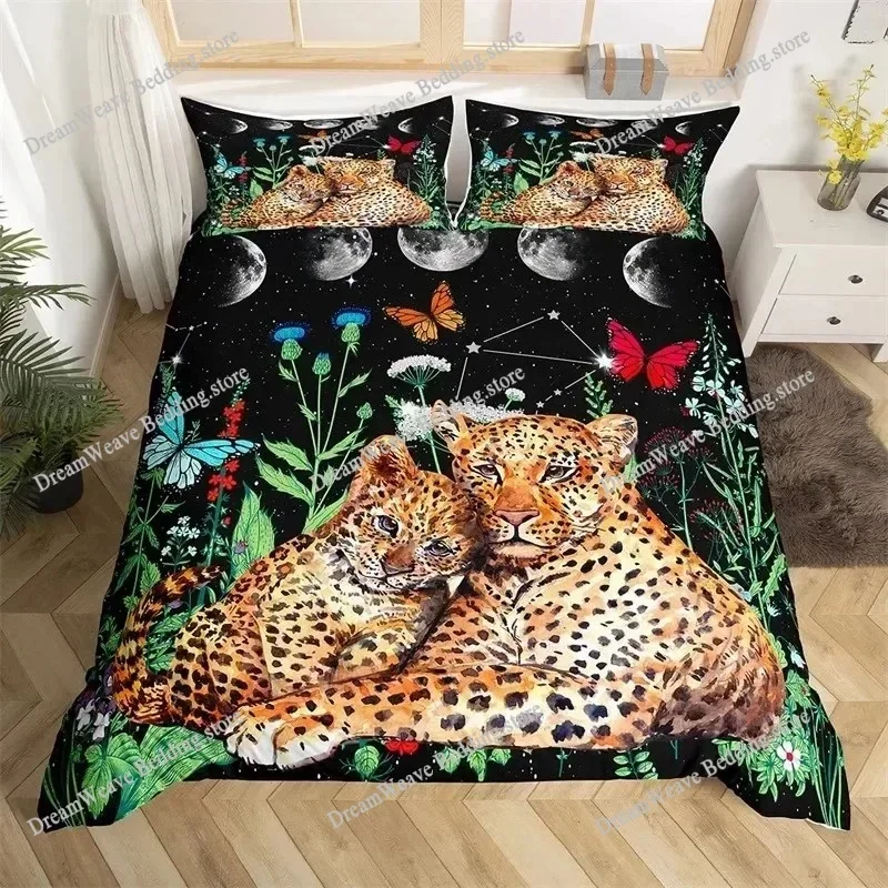 Farmhouse Animal Duvet Cover Microfiber Wild Botanical Floral Leaves Comforter Cover Highland Cow Bedding Set King For Boys Girl