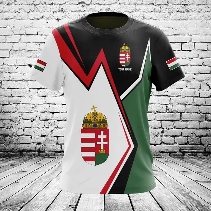 Custom Name Summer Casual Hungary Shield Graphic Camo T-shirts Cool Men's Fashion Pullover Short Sleeve Tops Cool Sportswear