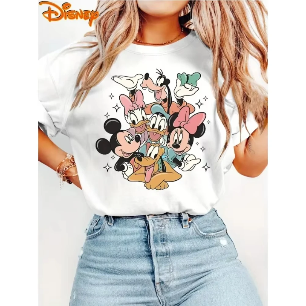  تي شيرت ديزني بتصميم ميكي والأصدقاء بما في ذلك ميني دونالد داك ديزي جوفي وبلوتو تي شيرت نسائي برقبة دائرية #1