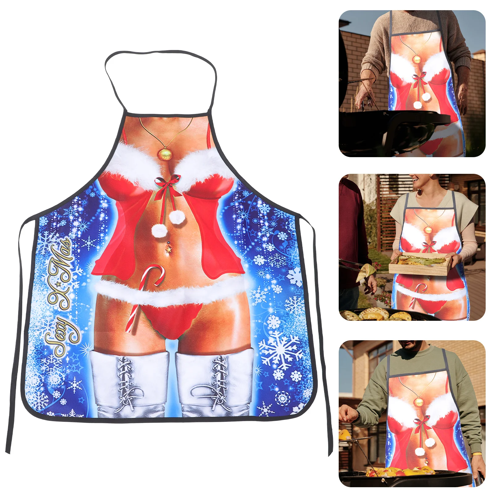 

Christmas Apron Funny Pattern Oil Resistant Wear Resistant Polyester Cooking Apron For Kitchen Bbq Hot Pot Multi Purpose